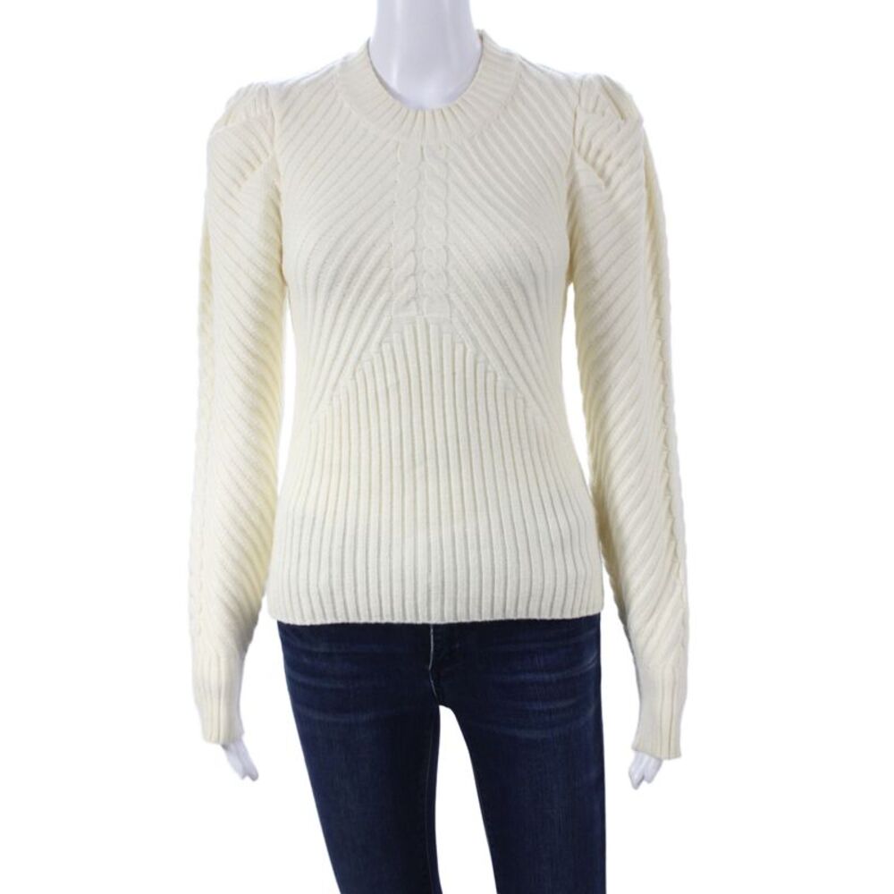 Allison Women Ivory Pullover Sweater Crew Neck Long Sleeve Viscose Blend Size S